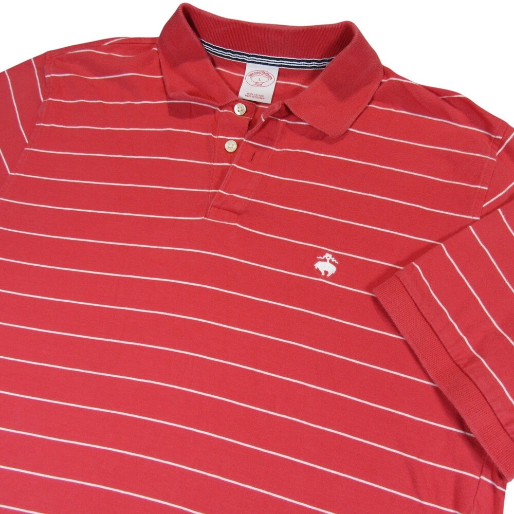 Brooks Brothers Mens Polo Shirt L Red Striped Chest Logo 100% Cotton Logo